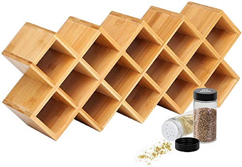 autumndeer Bambus Gewürzregal Gewürzständer Gewürzregal Organizer für 18 Edelstahl Gläsern, Gewürzdosen zum Streuen Kräuter und Gewürzhalter für Schrank, Küche, Speisekammer (Gläser nicht enthalten) von autumndeer