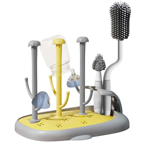 auvstar Trockenständer Babyflaschen,Abtropfgestell Flaschen Baby mit Flaschenbürste,Flaschentrockner Baby,Fläschen Ständer Trockengestell,Abnehmbar Abtropfgestell für Saugern Babyflaschen Zubehör von auvstar