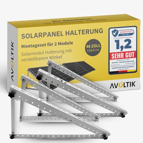 Avoltik Balkonkraftwerk Halterung 2er Set bis 118cm I Solarpanel Halterung für 2 Module I Verstellbar 0-90° I Ideal für Dach, Balkon & Boden von avoltik