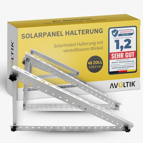 Avoltik Balkonkraftwerk Halterung I Solarpanel Halterung bis 118 cm, Neigungsverstellbar 0-90° I Ideal für Dach, Balkon & Boden (1er Set) von avoltik
