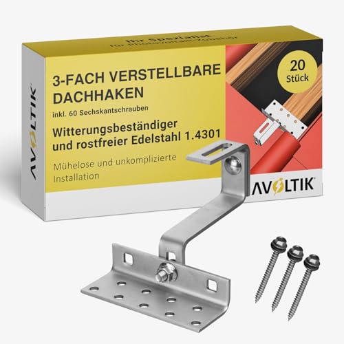 Avoltik 10 x Dachhacken Photovoltaik für Ziegeldach I 140mm aus Edelstahl I Inklusive Sechskantschrauben I 3-fach Verstellbar von avoltik