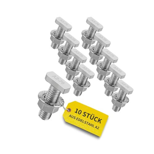 Avoltik 10x Hammerkopfschrauben M10 I 30 mm Edelstahlschrauben mit Flanschmuttern I Schrauben aus A2 Edelstahl für Solar-Montage I M10 Schrauben inkl. Muttern für sichere Befestigung von PV-Modulen von avoltik