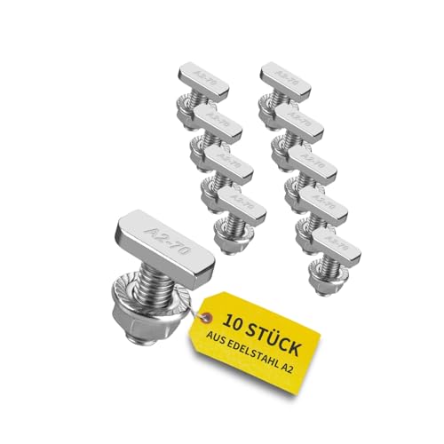 Avoltik 10x Hammerkopfschrauben M8 I 20 mm Edelstahlschrauben mit montageschienenschmuttern I Schrauben aus A2 Edelstahl für Solarmodul-Befestigung I M8 Schrauben inkl. Muttern zur PV-Modul Montage von avoltik