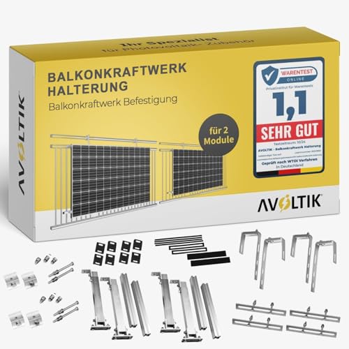 Avoltik 2X Balkonkraftwerk Halterung Balkon ECKIG für alle Solarpanel-Größen Solarmodul Halterung aus robustem Aluminium für ECKIGE Geländer I Balkonkraftwerk Befestigung senkrecht von avoltik