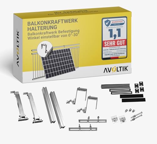 Avoltik Balkonkraftwerk Halterung Balkon ECKIG für alle Solarpanel-Größen I Solarmodul Halterung aus robustem Aluminium für ECKIGE Geländer I Solar Befestigung Winkel 0 °-30° neigbar I Version 2025 von avoltik
