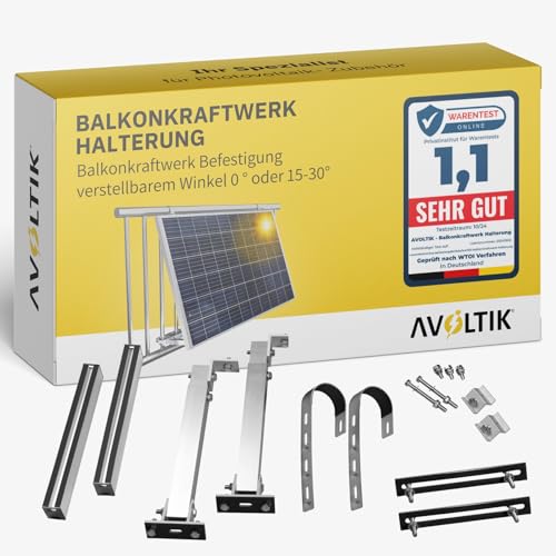 Avoltik Balkonkraftwerk Halterung Balkon Geländer für alle Solarpanel-Größen I Solarmodul Halterung aus robustem Aluminium I Balkonkraftwerk Befestigung verstellbarem Winkel 0 ° oder 15-30° von avoltik
