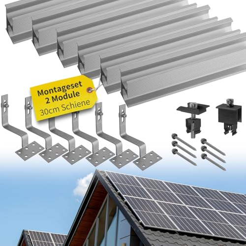 Avoltik Solar Halterung Ziegeldach I Set für 2 PV Module 30-40mm I Solarmodul Halterung Balkonkraftwerk I Solarmodulbefestigungsset für Ziegeldächer aus Edelstahl 1.4301 I PV-Halterung Montageset von avoltik
