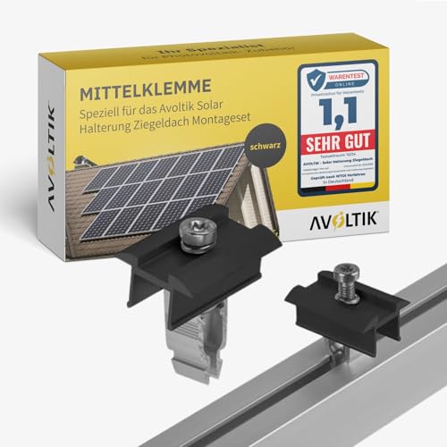 Avoltik Solar Zusatz Mittelklemme in schwarz speziell für das Avoltik Solar Halterung Ziegeldach Montageset | ermöglicht die Montage von Solarmodulen übereinander oder in alternativen Konfigurationen Avoltik Solar Zusatz Mittelklemme in schwarz speziell für das Avoltik Solar Halterung Ziegeldach Montageset | ermöglicht die Montage von Solarmodulen übereinander oder in alternativen Konfigurationen von avoltik