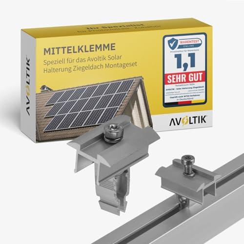 Avoltik Solar Zusatz Mittelklemme speziell für das Avoltik Solar Halterung Ziegeldach Montageset | ermöglicht die Montage von Solarmodulen übereinander oder in alternativen Konfigurationen Avoltik Solar Zusatz Mittelklemme speziell für das Avoltik Solar Halterung Ziegeldach Montageset | ermöglicht die Montage von Solarmodulen übereinander oder in alternativen Konfigurationen von avoltik