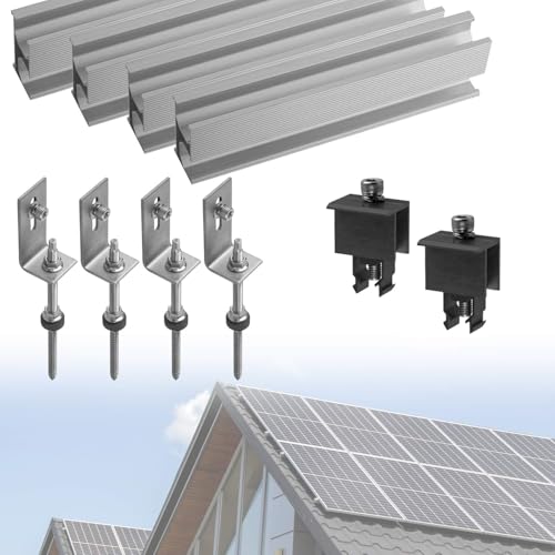 Avoltik Solarmodul Halterung Balkonkraftwerk I Solar Halterung für Blechdach Dach I Schienen, Stockschrauben, Klemmen in SCHWARZ , Befestigungsschrauben I Montageset Befestigung für 1 Solarmodul von avoltik