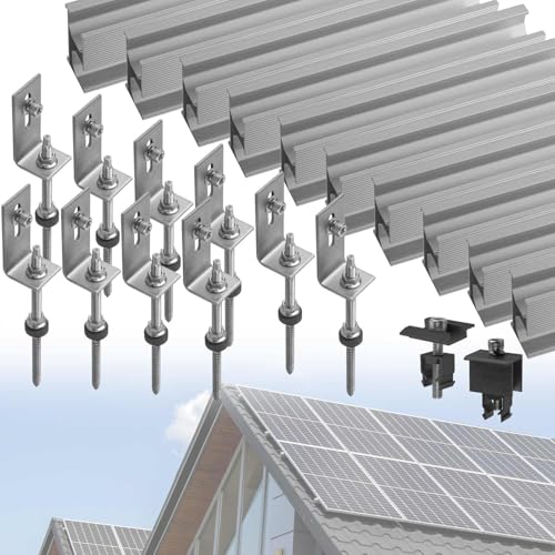 Avoltik Solarmodul Halterung Balkonkraftwerk I Solar Halterung für Blechdach Dach I Schienen, Stockschrauben, Klemmen in SCHWARZ , Befestigungsschrauben I Montageset Befestigung für 4 Solarmodul von avoltik