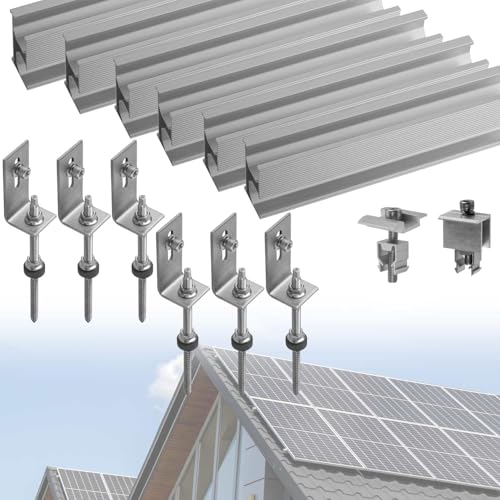 Avoltik Solarmodul Halterung Balkonkraftwerk I Solar Halterung für Blechdach Dach I Schienen, Stockschrauben ,L-Halterung, Klemmen, Befestigungsschrauben I Montageset Befestigung für 2 Solarmodule von avoltik