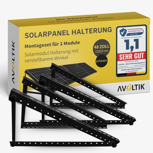 Avoltik Balkonkraftwerk Halterung 2er Set bis 118cm I Solarpanel Halterung für 2 Module I Verstellbar 0-90° I Ideal für Dach, Balkon & Boden von avoltik