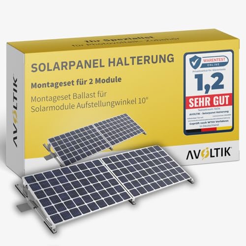 Avoltik Solarpanel Halterung für 2 PV-Module I Solarmodul Halterung Balkonkraftwerk I Set zur Solarpanel Befestigung nebeneinander I Solarmodulbefestigungsset für Balkon, Dach, Boden kein Bohren nötig von avoltik