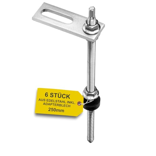 Avoltik Stockschrauben Edelstahl M10 x 250 mm mit Adapterblech I 6 Stück I wetterfeste M10 Stockschrauben mit Dichtung & Sperrzahnmutter von avoltik
