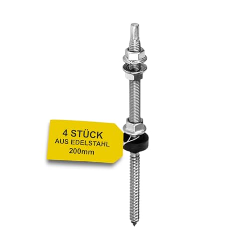 Avoltik Stockschrauben Edelstahl M10 x 200 mm ohne Adapterblech I 4 Stück I wetterfeste M10 Stockschrauben mit Dichtung & Sperrzahnmutter von avoltik