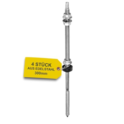 Avoltik Stockschrauben Edelstahl M10 x 300 mm ohne Adapterblech I 4 Stück I wetterfeste M10 Stockschrauben mit Dichtung & Sperrzahnmutter von avoltik