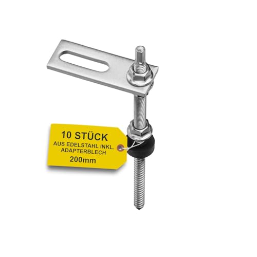 Avoltik Stockschrauben Edelstahl M10 x 200 mm mit Adapterblech I 4 Stück I wetterfeste M10 Stockschrauben mit Dichtung & Sperrzahnmutter (10, Mit Adapterplatte, 200mm) von avoltik