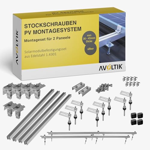 PV Halterung Blechdach Montageset – Balkonkraftwerk – inkl. 200 mm Stockschrauben M10, EPDM-Dichtung, 1,25 m Aluschienen & Modulhalter – für Trapez- & Wellblech PV Halterung Blechdach Montageset – Balkonkraftwerk – inkl. 200 mm Stockschrauben M10, EPDM-Dichtung, 1,25 m Aluschienen & Modulhalter – für Trapez- & Wellblech von avoltik