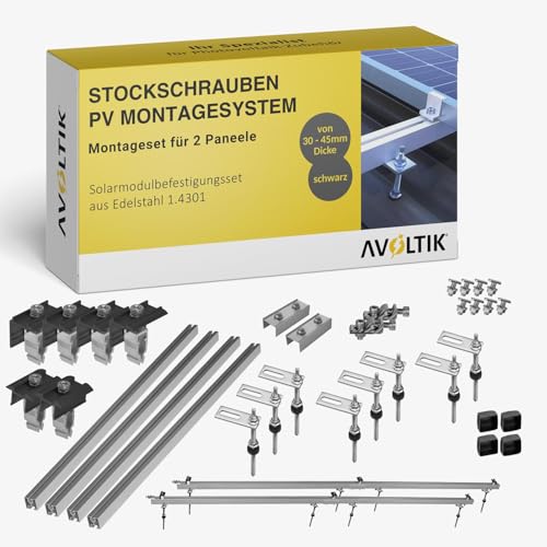 PV Halterung Blechdach Montageset – Balkonkraftwerk – inkl. 200 mm Stockschrauben M10, EPDM-Dichtung, 1,25 m Aluschienen & Modulhalter – für Trapez- & Wellblech von avoltik