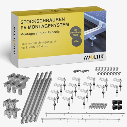 PV Halterung Blechdach Montageset – Balkonkraftwerk – inkl. 200 mm Stockschrauben M10, EPDM-Dichtung, 1,25 m Aluschienen & Modulhalter – für Trapez- & Wellblech PV Halterung Blechdach Montageset – Balkonkraftwerk – inkl. 200 mm Stockschrauben M10, EPDM-Dichtung, 1,25 m Aluschienen & Modulhalter – für Trapez- & Wellblech von avoltik