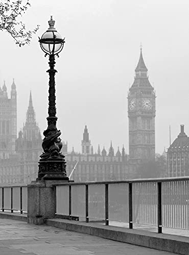 Fototapete London Skyline Nebel Schlafzimmer Wohnzimmer | 1,92 m x 2,6 m | Schwarz, Weiß, Grau von awallo