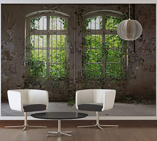 awallo Fototapete «Alte Fenster» in Beige, Braun, Grün, Vliestapete 350x255cm | XXL Bild-Tapete Wand-Bild Digitaldruck von awallo