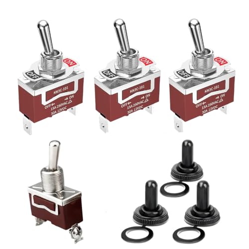 3pcs Kippschalter Hochleistungs 20A 125V 15A 250V SPST 2 Terminal Pin EIN/AUS Metall Wippschalter + 3pcs wasserdichte Abdeckung KN3C-101 von aweker