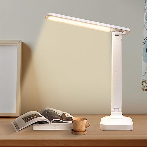 aweskmod Schreibtischlampe LED Dimmbare,Tischleuchte 3 Farbmodi und 5 Helligkeitsstufen,Augenschutz Nachttischlampe USB-Ladeanschluss,Schreibtisch Lampe,Leselampe für Kinder,Arbeit,Lesen,Büro(Weiß) von aweskmod