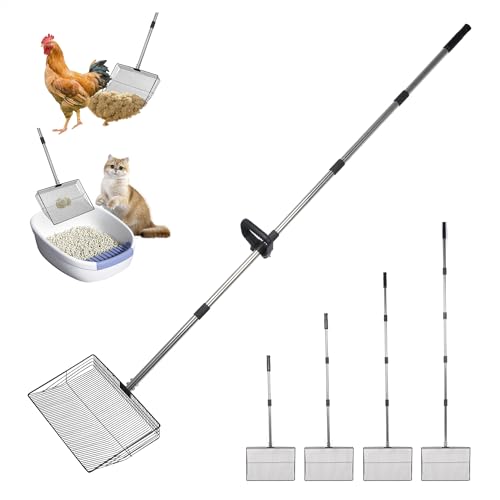 awliye 38cm Hühnerkotschaufel Groß mit 173cm Griff Hühnerstall Schaufel Metall Hühnerstall Zubehör Extra Breit Hühnerstall Reiniger Schaufel Abnehmbar Kotschaufel Hühnerstall (5 in 1) von awliye