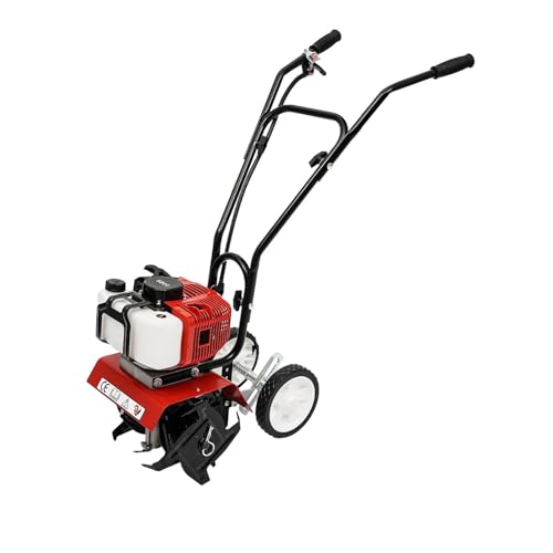 awolsrgiop 52CC 2-Takt Gartenfräse Motorhacke, 1.9KW Gartenfräse Benzin Kultivator Bodenhacke Bodenfräse Fräse, Benzin-Gartenfräse Motorhacke Radantrieb Ackerfräse Bodenfräse Kultivator von awolsrgiop
