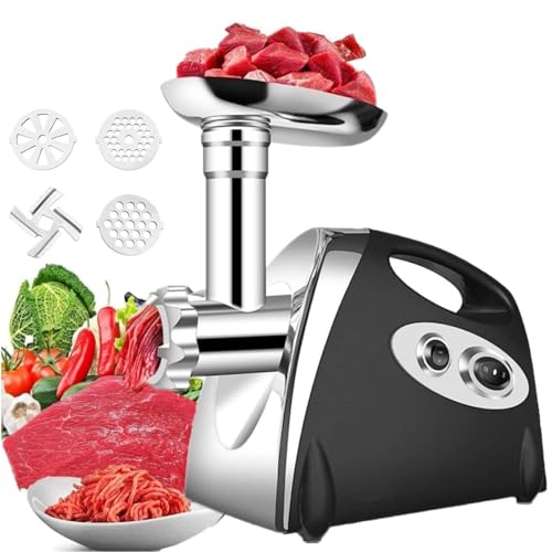 awolsrgiop Fleischwolf Elektrisch, 2800W Elektrischer Fleischwolf Wurstfüller mit 3 Mahlplatten und Wurstfüllrohren, Fleischwolf Elektrisch Multi Küchenmaschine Meat Grinder - Schwarz von awolsrgiop