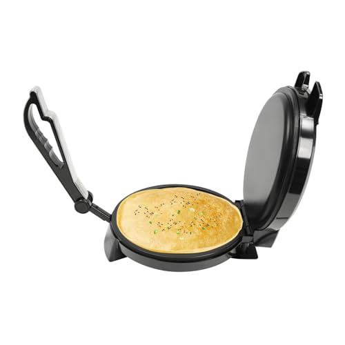 awolsrgiop Roti Maker Elektrisch 1200W 26cm, Tortilla Presse mit Antihaftbeschichtung, Doppelseitige Heizung Temperatur Einstellbar, Für Chapati Fladenbrot Pfannkuchen, Schwarz/Silber von awolsrgiop