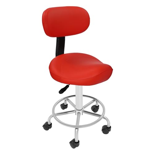 awolsrgiop Sattelhocker, Sattelhocker mit Rückenstütze, Drehhocker mit Rollen Sattelstuhl Sattel Rollhocker Höhenverstellbar Arbeitshocker Küchenhocker Ergonomischer Arbeitshocker 360° Drehbarer, Rot von awolsrgiop