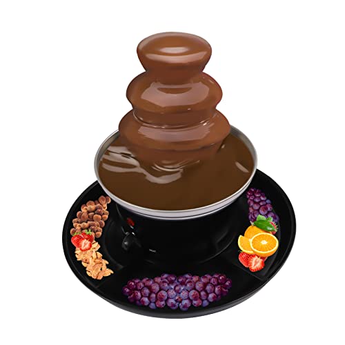 awolsrgiop Schokoladenbrunnen Elektrisch 40W Edelstahl Brunnen-Set, 0.45kg Kapazität mit 6 Gabeln & Tablett, Schokoladenfondue für Party Hochzeit Geburtstag (Schwarz) von awolsrgiop