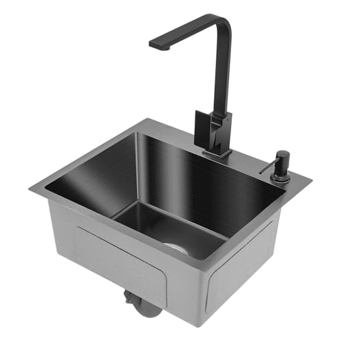 awolsrgiop Spülbecken Schwarz Grau 45 x 40 cm, Küchenspüle Edelstahl Rechteckig, Moderne Einbauspüle, Waschbecken Küche, Waschbecken Küche mit Wasserhahn, Abflusskorb, Siphon und Überlaufgarnitur awolsrgiop Spülbecken Schwarz Grau 45 x 40 cm, Küchenspüle Edelstahl Rechteckig, Moderne Einbauspüle, Waschbecken Küche, Waschbecken Küche mit Wasserhahn, Abflusskorb, Siphon und Überlaufgarnitur von awolsrgiop