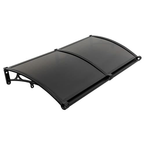 awolsrgiop Vordach für Haustür 120x60cm, Aluminium Überdachung mit 200kg Tragkraft, Balkonvordach mit UV Schutz für Tür Fenster Terrasse, Schwarz Braun von awolsrgiop