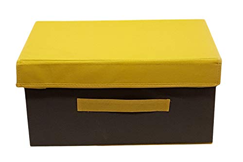 axentia Aufbewahrungsbox Sofia mit Deckel grau-gelb, Regalkorb mittelgroß, Stoffbox mit Griff, Regalbox multifunktional, Schuhbox Maße: ca. 39 x 19 x 29 cm von axentia
