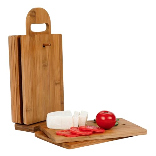 Axentia Frühstücksbrettchen Set aus Bambus – 6 Frühstücksbrettchen mit Ständer – Schneidebrettchen Holz – Frühstücksbrett Holz Set – Bambus Brettchen Küchenbrett Mehrweg von axentia