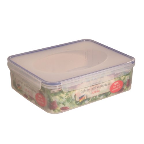 axentia Gefrier-Vorratsdose in Transparent, eckige Butterbrotdose Airproof, temperaturbeständige Brotdose mit 4 praktischen Klapplaschen, Einfrierbare Aufbewahrungsbox mikrowellengeeignet, ca. 4,7 l von axentia