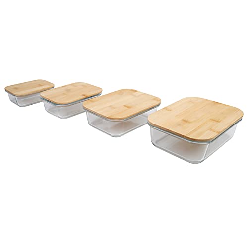 axentia Glas Frischhaltedosen-Set, transparent, holzfarben, 4-teilig axentia Glas Frischhaltedosen-Set, transparent, holzfarben, 4-teilig von axentia