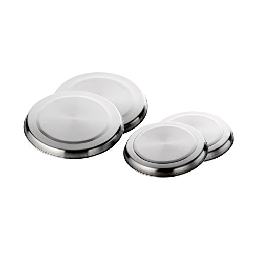 axentia Herdabdeckplatten rund - Edelstahl Abdeckung für Herd-Platten - 4x Abdeckplatten in Silber - Herdabdeckplatten 2x 16cm / 2x 20cm Durchmesser - Als Untersetzer verwendbar - Abdeckplatten-Set von axentia