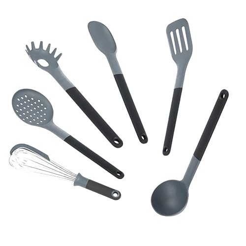 axentia Küchenhelfer Set - 6-teilig, hitzebeständig bis 180°C, spülmaschinenfest, grau mit dunklen Soft Touch Griffen in Premium Qualität von axentia