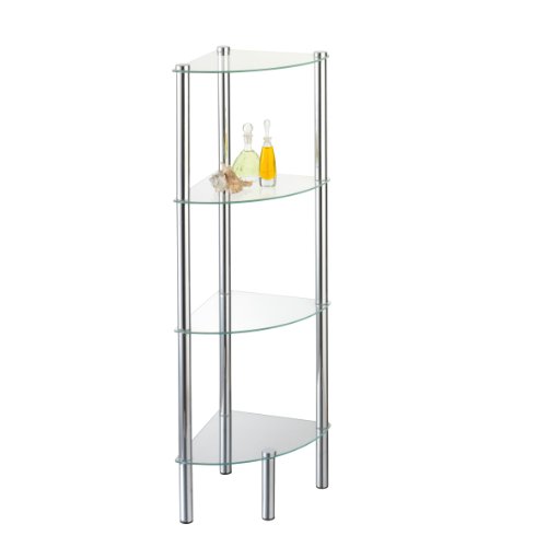 axentia Eckregal Solanio mit vier Böden, Glasregal für Badaccessoires, Badmöbel für die Ecke, Standregal mit Wandbefestigung, ca. 30 x 108 x 30 cm, Silber axentia Eckregal Solanio mit vier Böden, Glasregal für Badaccessoires, Badmöbel für die Ecke, Standregal mit Wandbefestigung, ca. 30 x 108 x 30 cm, Silber von axentia
