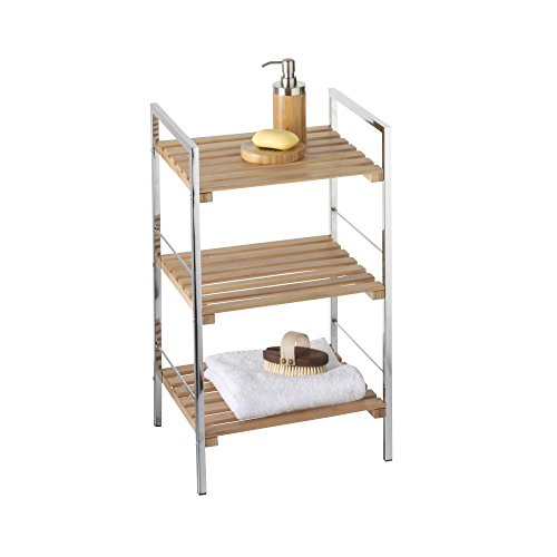 axentia Standregal Bonja braun, Badschrank aus Bambus mit verchromtem Edelstahlgestell, Schrank mit 3 Ebenen, Maße: ca. 39 x 65 x 33 cm von axentia