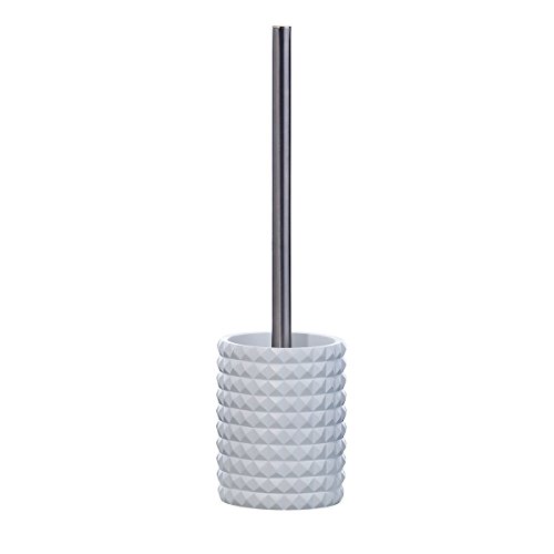 axentia WC Garnitur in Weiß mit Edelstahl Griff - Toilettenbürste mit Halter aus Polyresin stehend - Bürstengarnitur ohne Bohren - WC Bürste und Behälter von axentia