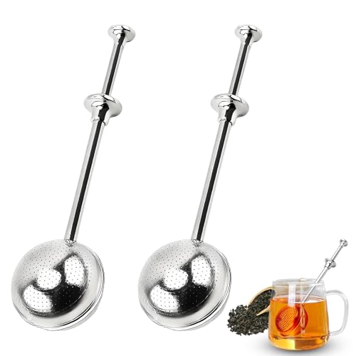 2er-Pack edelstahl teesieb für losen tee - 304 rostfreier stahl tee-filter mit verlängertem griff und kugelsieb für klaren tee，Auch für Mehlsiebe geeignet von axibanni