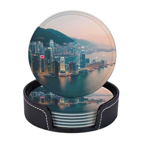 Hong Kong Print 6 Stück praktische funktionale Getränkeuntersetzer Kaffee Büro Zuhause Tischschutz von axzttupy
