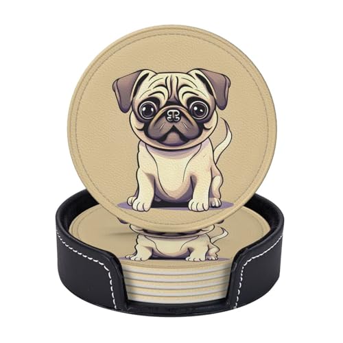 Lustiger Cartoon-Untersetzer mit Mops-Motiv, 6 Stück, praktisch, funktional, für Kaffee, Büro, Zuhause, Tischschutz Lustiger Cartoon-Untersetzer mit Mops-Motiv, 6 Stück, praktisch, funktional, für Kaffee, Büro, Zuhause, Tischschutz von axzttupy