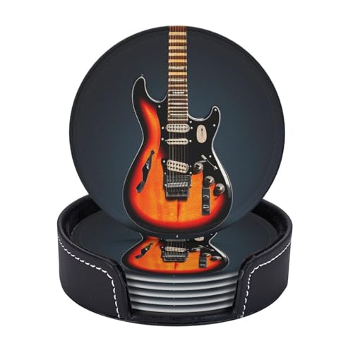 Orange E-Gitarren Druck 6 Stück praktische funktionale Getränkeuntersetzer Kaffee Büro Zuhause Tischschutz von axzttupy